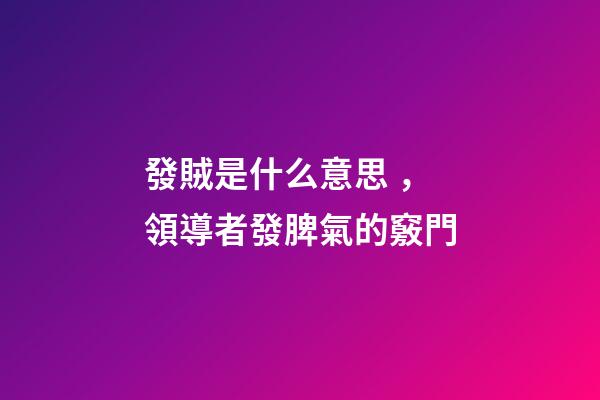 發賊是什么意思，領導者發脾氣的竅門-第1張-觀點-玄機派